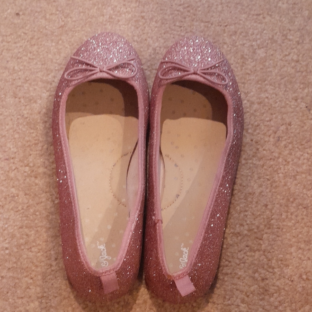 Sparkly Pink Ballet Flats with Bow Cat And Jack, Big Girls Size 5